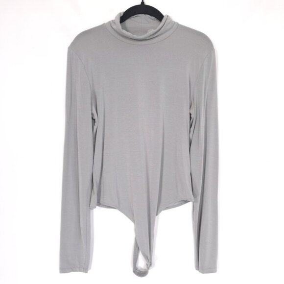 Aritzia Wilfred Women's Bodysuit LARGE Gray Long Sleeve Turtleneck Tencel Stretc - Picture 1 of 8